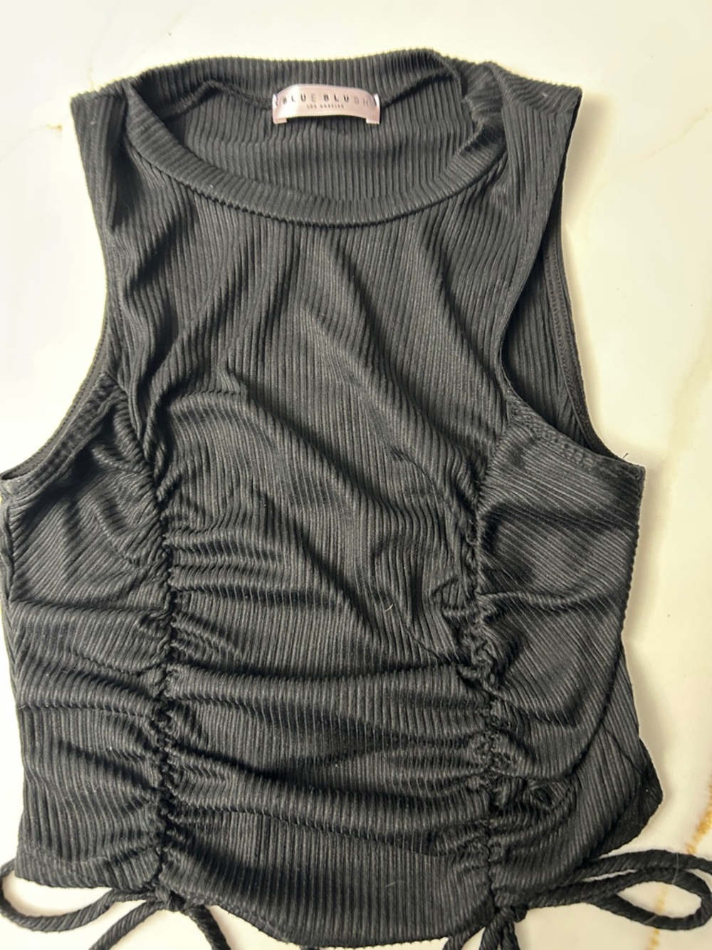 Blue Blush Black Ruched Tank Top Size S